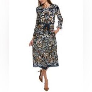 'S Max Mara Bella Silk Midi Dress in Blue Multi - Size 2 (No Belt)